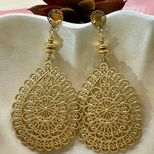 Elegant Gold Plated Filigree Teardrop Earrings